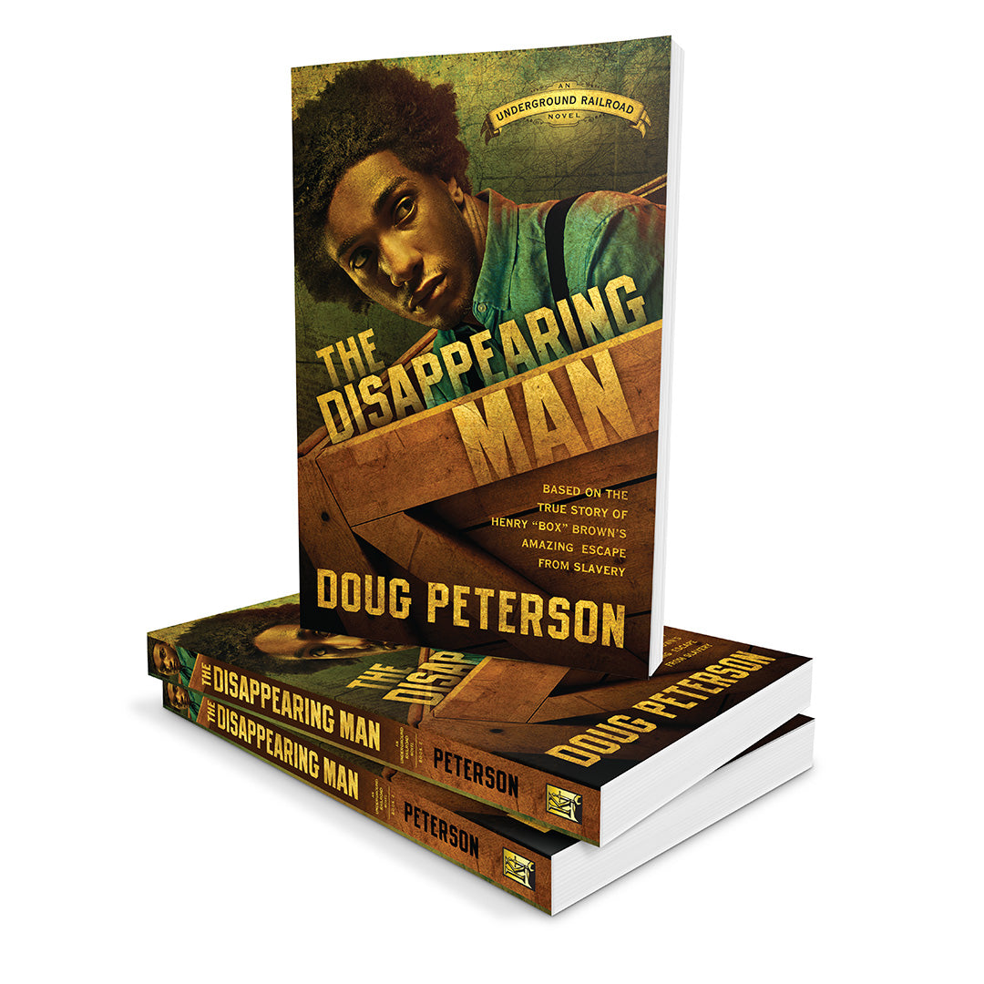 The Disappearing Man book by Doug Peterson, shown as a single upright book with two additional copies stacked below on a plain white background.